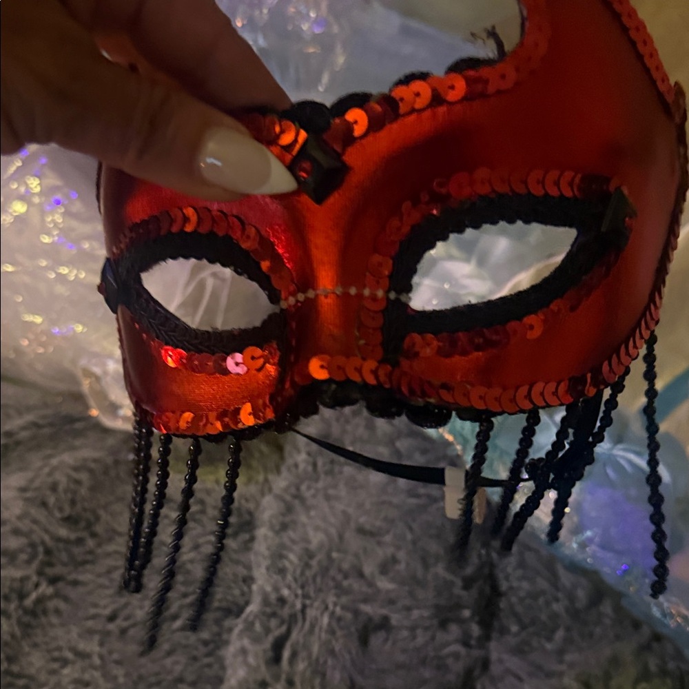 Glamorous Red Sequin Masquerade Mask
